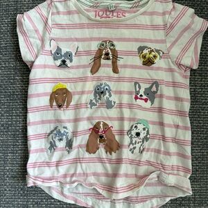 Joules Kids Pink & White Striped Tee with Dog Graphics – Size 2T